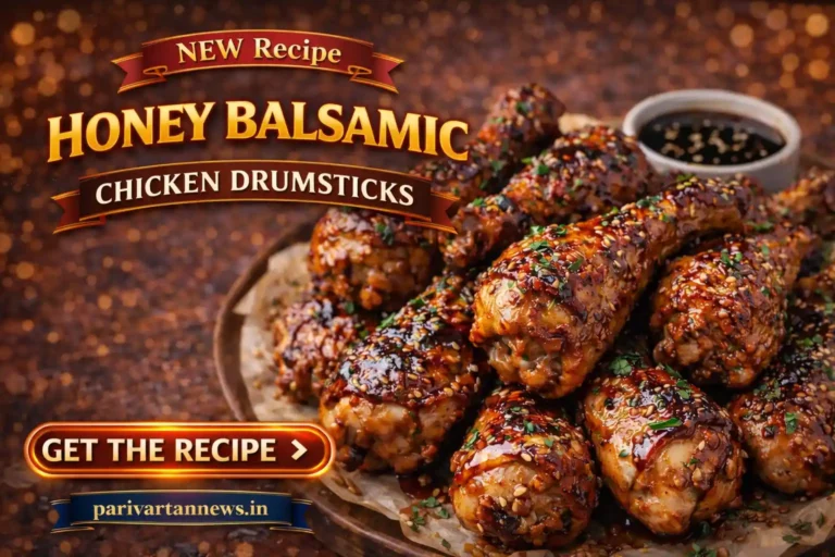 Honey balsamic chicken drumsticks recipe with lightly caramelized glaze, juicy roasted chicken on plate with clean presentation