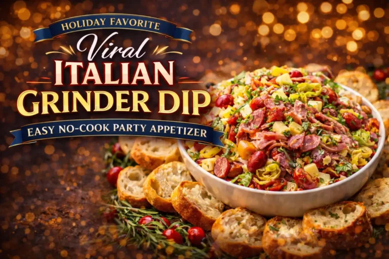 Viral Italian grinder dip in a serving bowl, creamy dip with salami, pepperoni, lettuce, and banana peppers, no-cook party appetizer, served with crackers